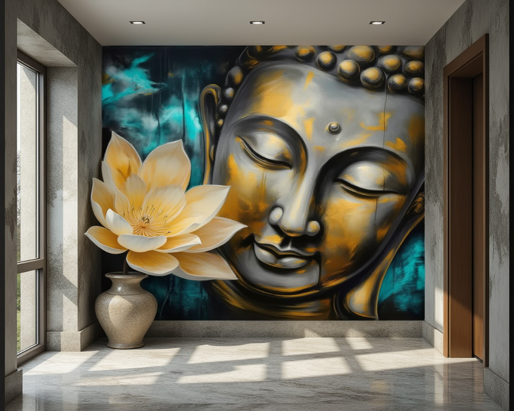 3D Wallpaper Golden Buddha Serenity
